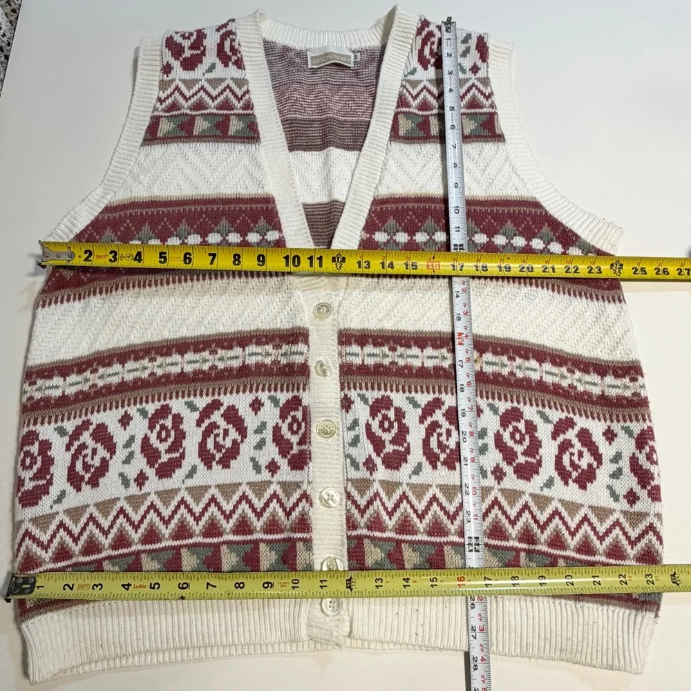 VINTAGE cottage rose knit‎ sweater cardigan button front cottagecore floral 90s - Picture 9 of 11